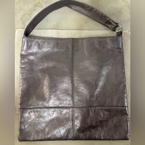 HOBO Handbags Leather Tote Bag Metallic Pewter Color